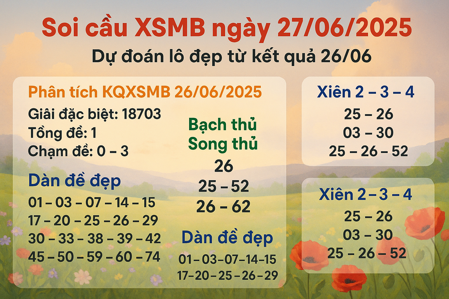 Dự đoán lô đẹp ngày 27-06-2025