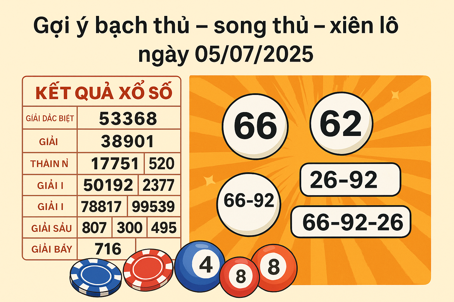 Gợi ý bạch thủ – song thủ – xiên lô ngày 05-07-2025